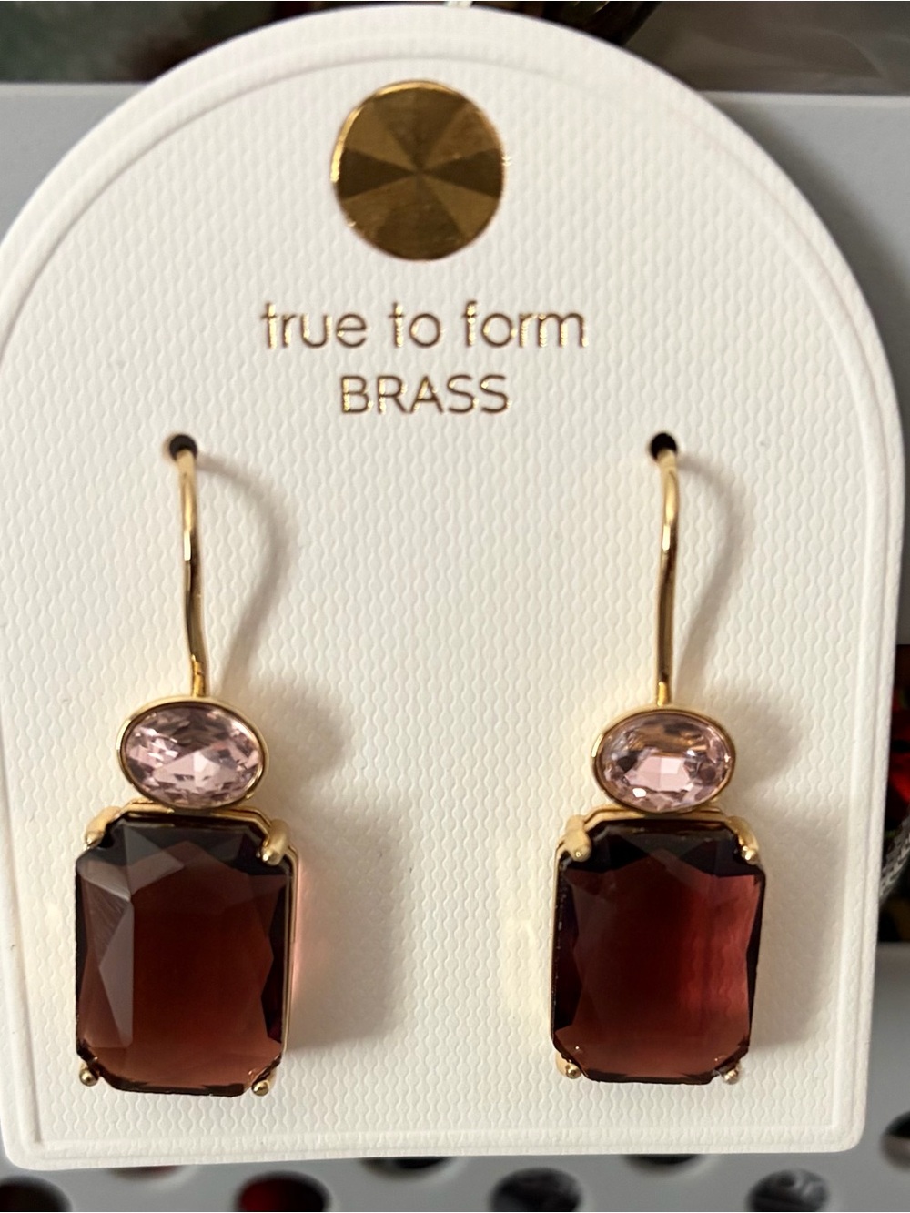 True to Form Gold-Tone Earrings with Pink and Brown Stones